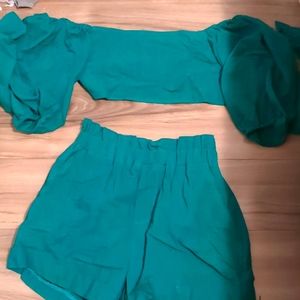Green shorts and top